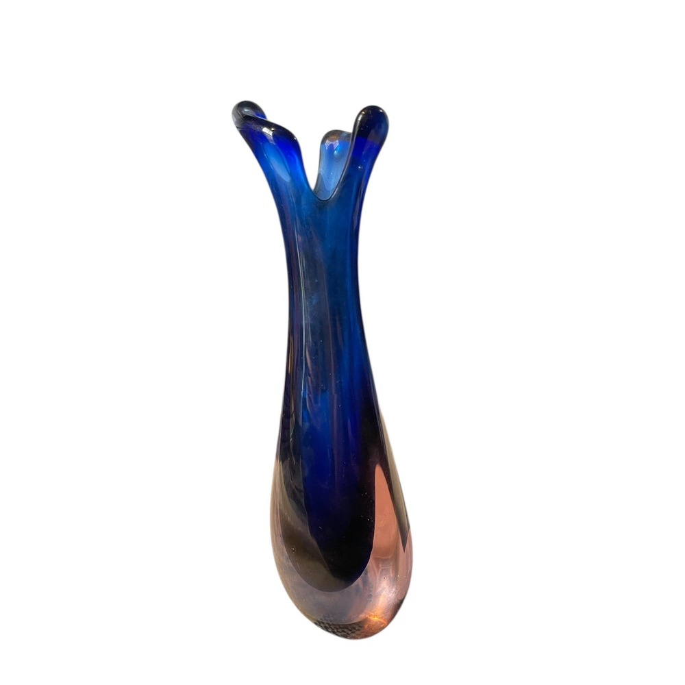 Vintage MCM Swung Vase 8.5" Cobalt Blue  Art Glass Murano Style Dopamine Decor